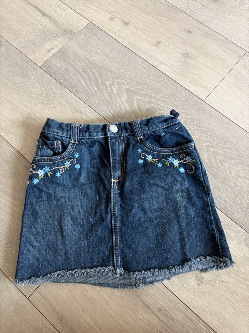 Gymboree Dark Blue Denim Mini Skirt with Blue Floral Embroidery